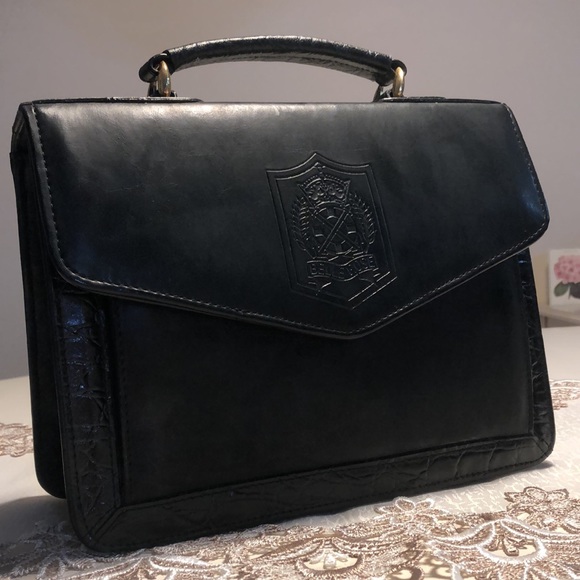 NEW Vintage BELLE-ROSE Top Handle Black Messenger Purse Briefcase Multi pocket - Picture 8 of 16